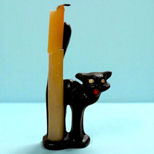 Vintage Gurley Halloween Black Cat Candle Standing Screeching Scaredy Kitty READ